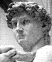 Image of Michaelangelo's David in bayer/ordered dither mono, sourced from Wikipedia